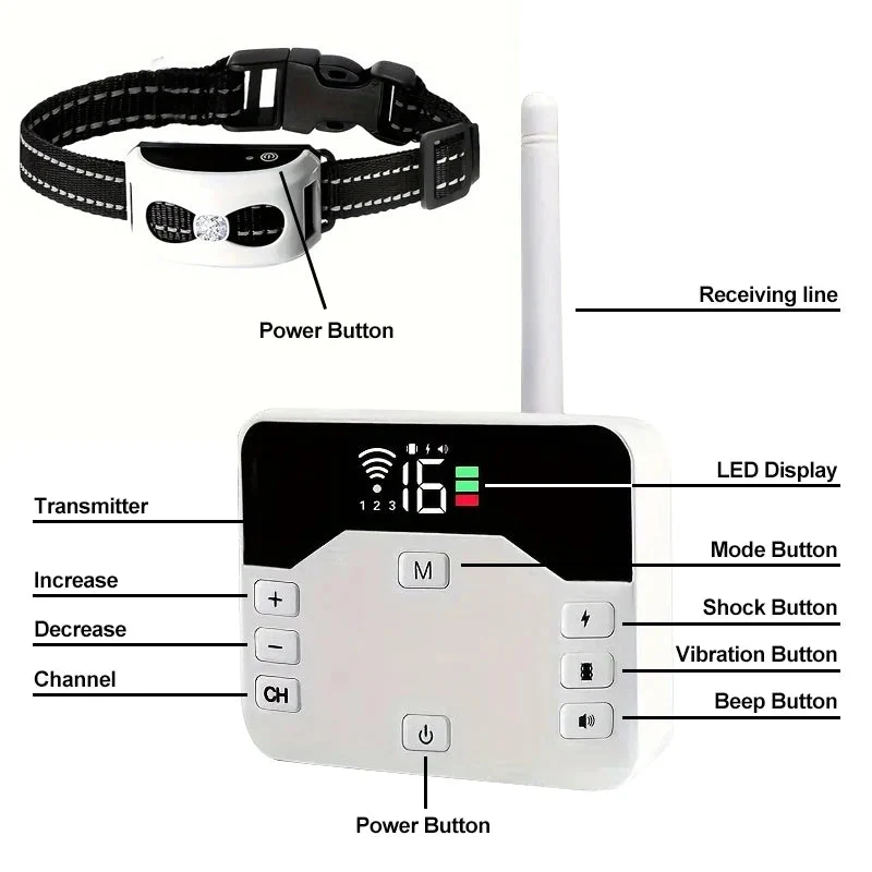 PawPal Draadloze Hondenhalsband | Verstelbare Trainingshalsband voor Honden 6,8-54 kg | 300m Actieradius | Instelbaar en Veilig - Image 3