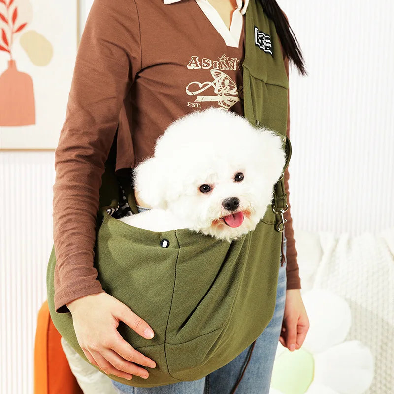 Comfortabele Outdoor Draagzak voor Kleine Huisdieren | Geschikt voor Chihuahua, Yorkie, Pommeren | Voorzien van Handige Opslagzak | Polyester met Enkele Schouderriem - Image 10