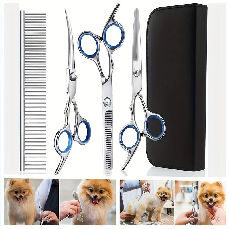 Verzorgingsset huisdieren | 2 roestvrijstalen scharen met ronde punten | Kam inbegrepen | Voor honden en katten | Inclusief opbergetui | Vachtverzorging veilig en eenvoudig - Image 3