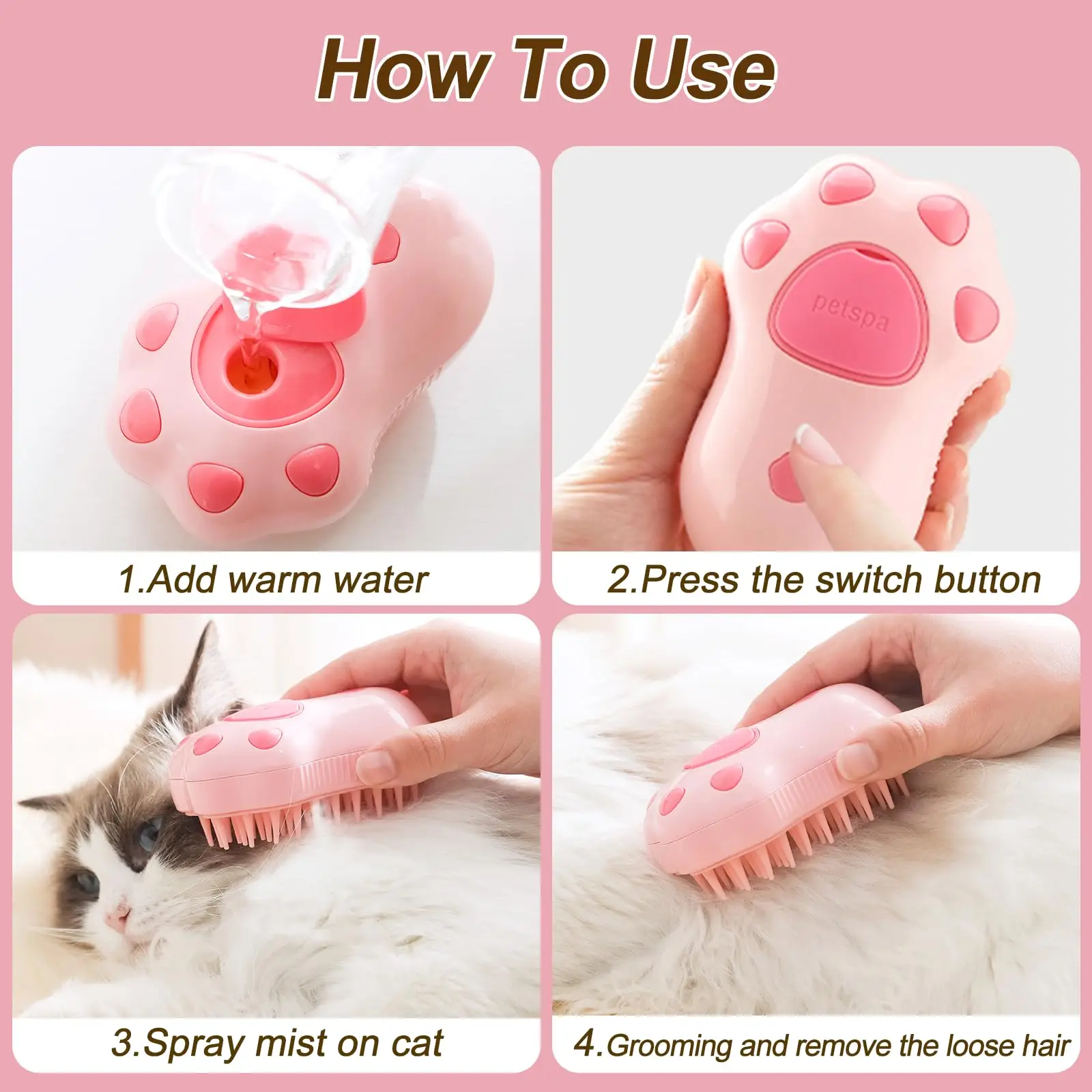 PuffiCare Elektrische Verzorgingsborstel | 3-in-1 Ontspanning, Reiniging & Massage voor Katten en Honden | USB-Oplaadbaar - Image 5