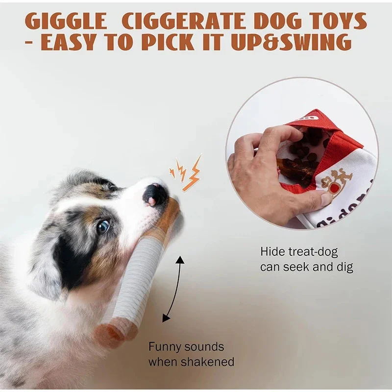 PuffPlay Pluche Hondenspeelgoed met Sigarettendoos Ontwerp | Veilig en Geluidmakend voor Mentale Stimulatie | Beige - Image 3