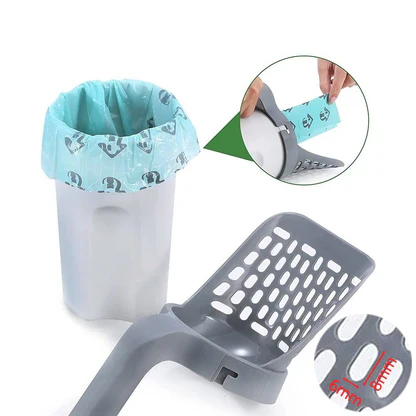 PurrEase kattenbakschep met ingebouwde afvalbak | Royaal en ergonomisch schepje voor snelle en hygiënische kattenbakreiniging | Duurzaam kunststof | Grijs - Image 4
