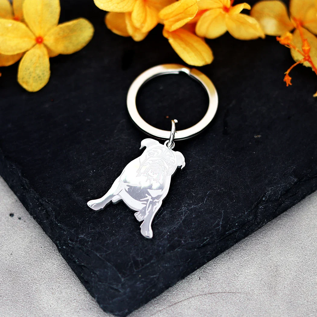 Schattige Bulldog Sleutelhanger | RVS | Cartoon Hond | Dames & Heren Cadeau | Unisex Sleutelring | Goud/Zilver | Gravure Optie | Anti-verlies Accessoire - Image 2