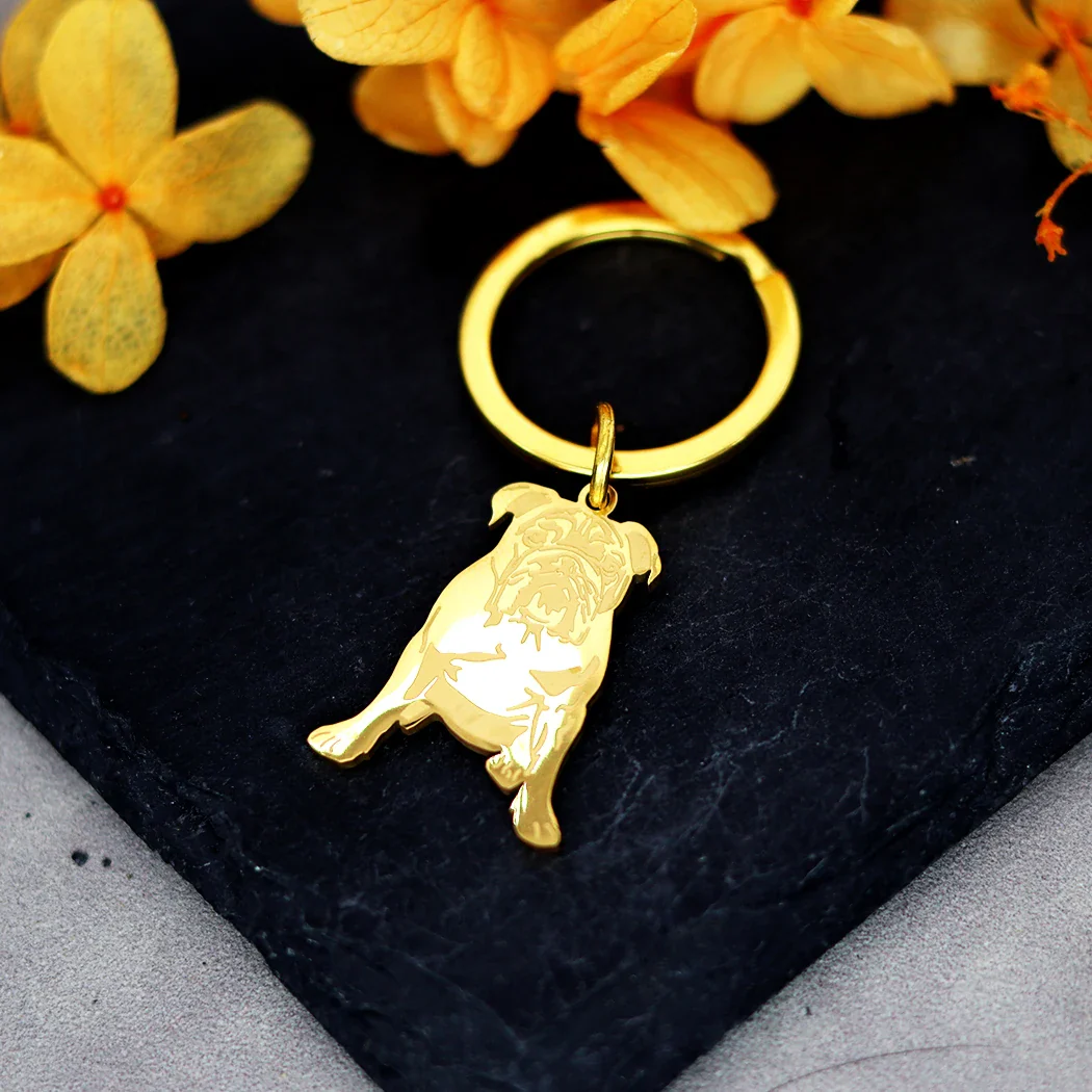 Schattige Bulldog Sleutelhanger | RVS Cartoon Dier Sleutelhanger voor Dames & Heren | Goud/Zilver | Leuk Cadeau | Graveringsoptie | Anti-verlies | Fashion Accessoire - Image 2
