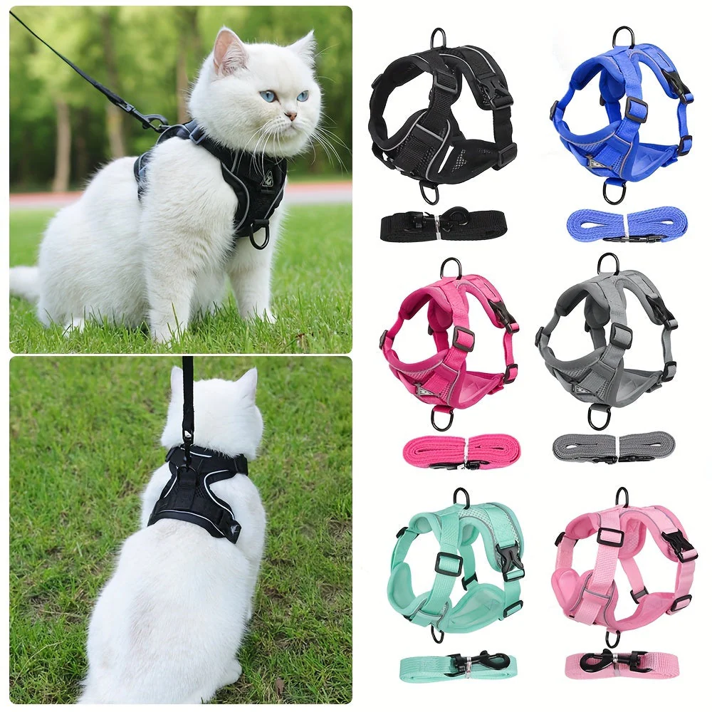 Reflecterend kattenharnas met riem | Ademend mesh materiaal | Verstelbaar ontwerp | Voor training en wandelen | Extra zichtbaarheid in het donker | Geschikt voor alle kattenmaten - Image 2