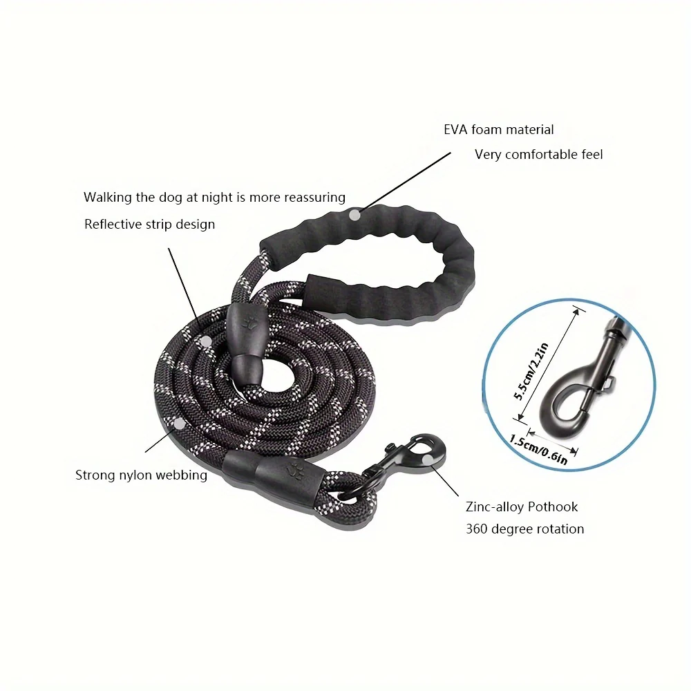 Reflecterende Hondenriem | Comfortabel Gevoerde Handgreep | Zware Dubbele Trekkracht | Voor Sterke Honden | Verbeterde Veiligheid en Controle | Polyamide | Strepenpatroon |  Wandelen - Image 3