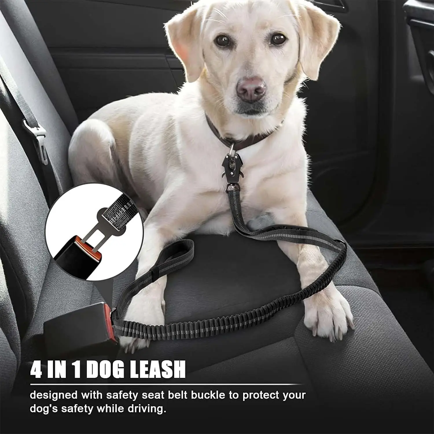 Reflecterende Schokabsorberende Hondenriem | Autogordelbevestiging | Zware Tactische Bungee | Geen Trekken | Geschikt voor Grote Honden - Image 3