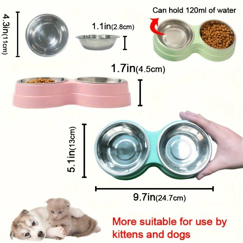Roestvrijstalen dubbele voerbak voor huisdieren | Antislip basis | 2 bakken voor eten en drinken | Geschikt voor katten en kleine tot middelgrote honden | Gemakkelijk schoon te maken - Image 5