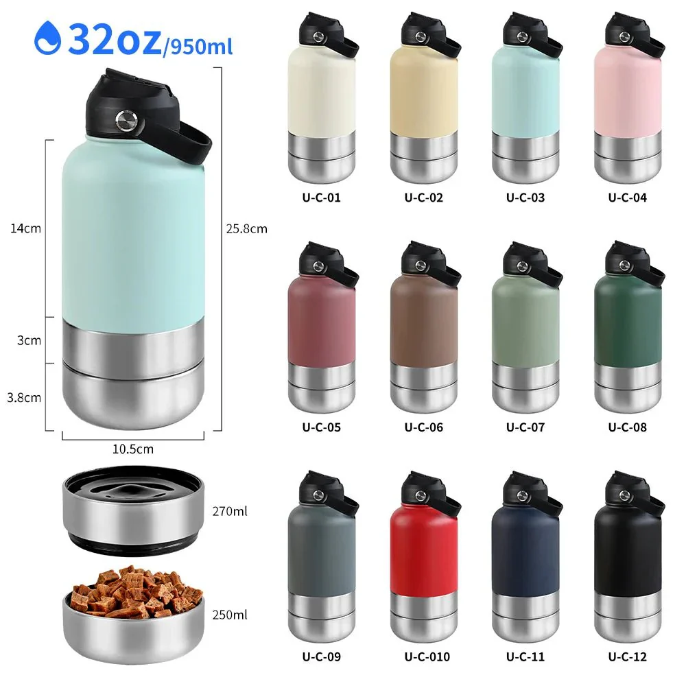 RVS Hondenwaterfles 1000ml met Afneembare Voer- en Waterkom - Dubbelwandig en BPA-vrij - Image 2