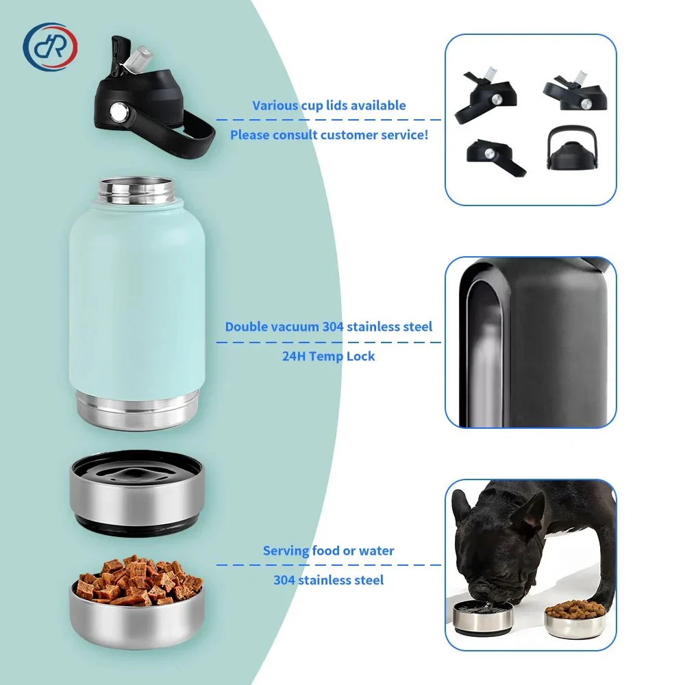 RVS Hondenwaterfles 1000ml met Afneembare Voer- en Waterkom - Dubbelwandig en BPA-vrij - Image 3