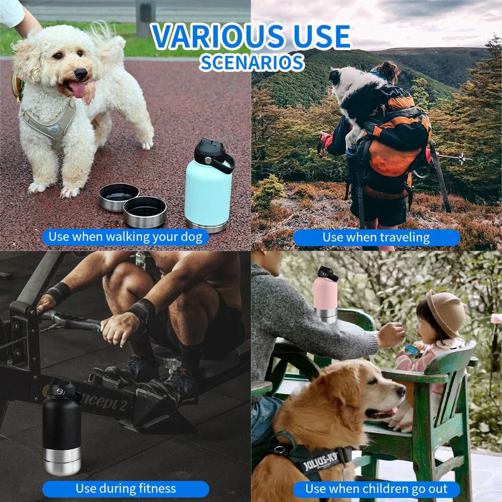 RVS Hondenwaterfles 1000ml met Afneembare Voer- en Waterkom - Dubbelwandig en BPA-vrij - Image 5