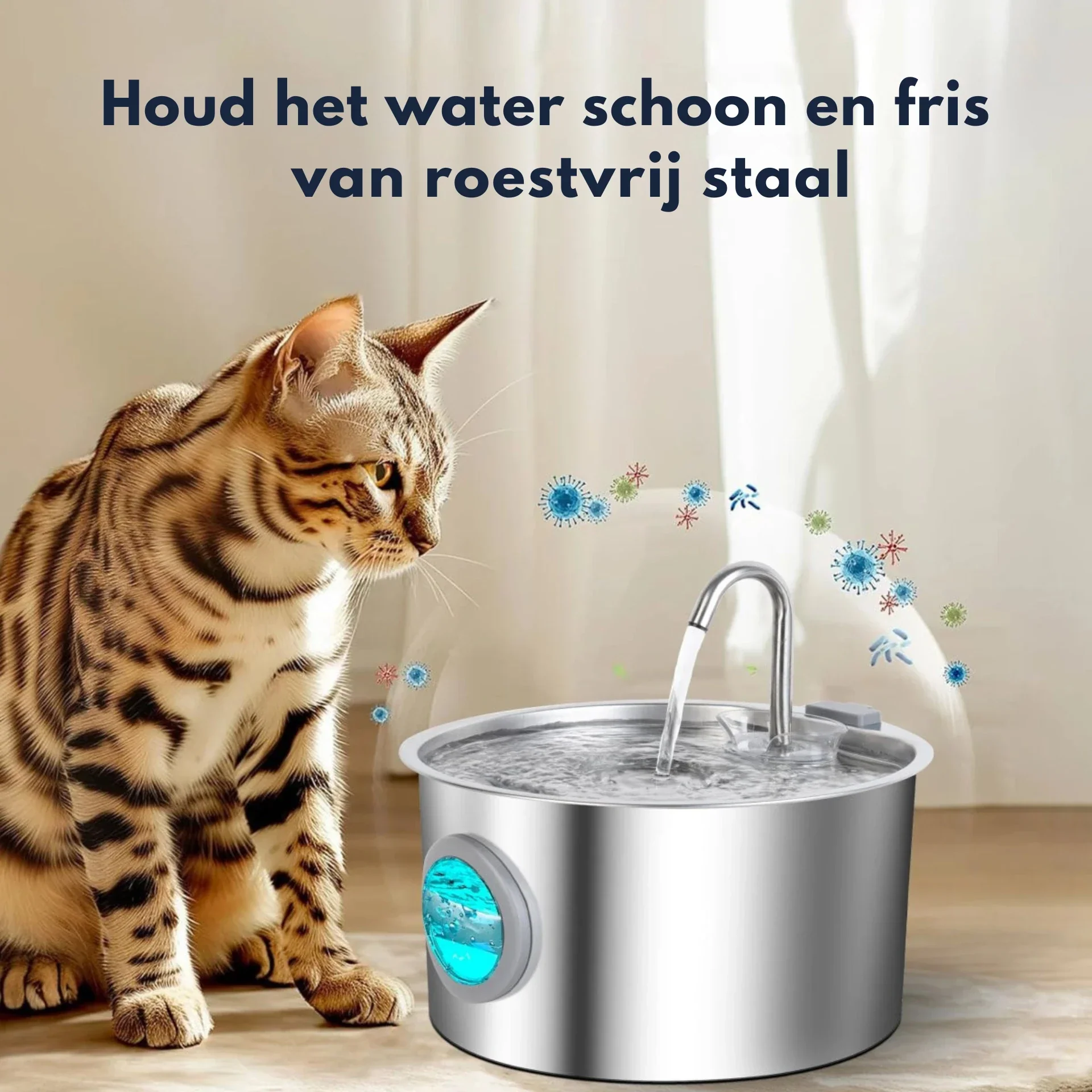 RVS Kattenfontein 3.2L met Ingebouwd Filtersysteem en Ultra Stille Waterpomp voor Huisdieren - Image 2