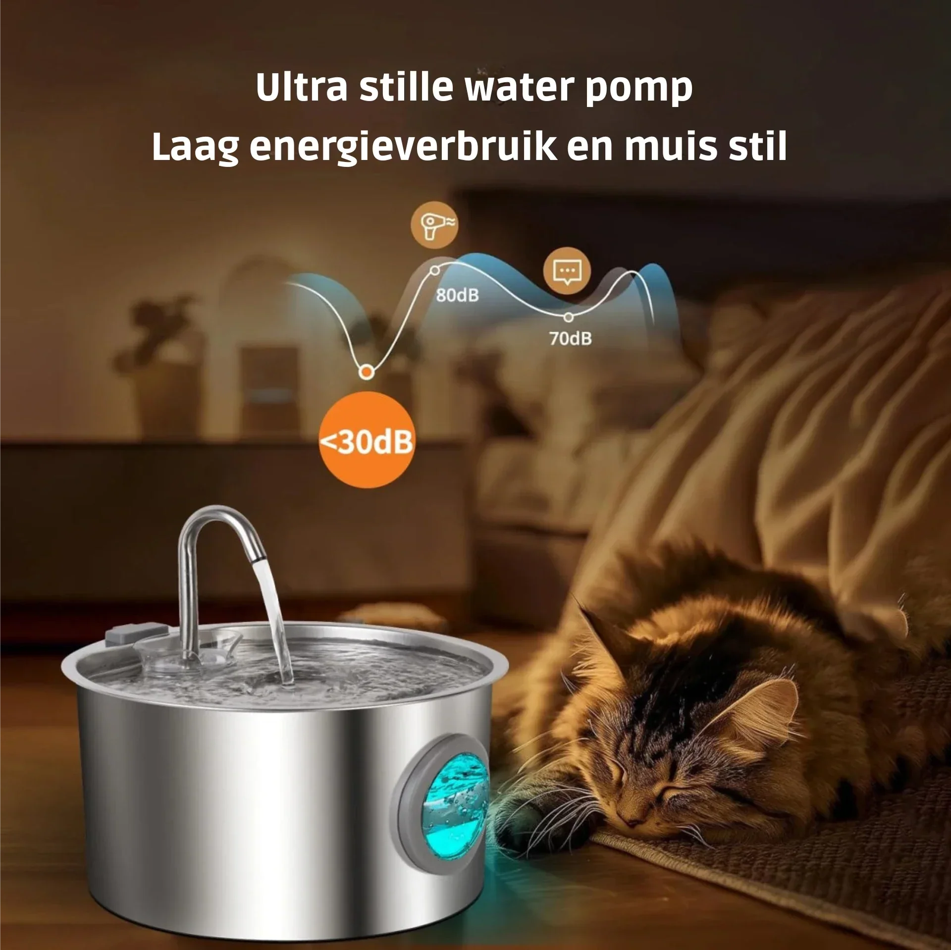 RVS Kattenfontein 3.2L met Ingebouwd Filtersysteem en Ultra Stille Waterpomp voor Huisdieren - Image 4