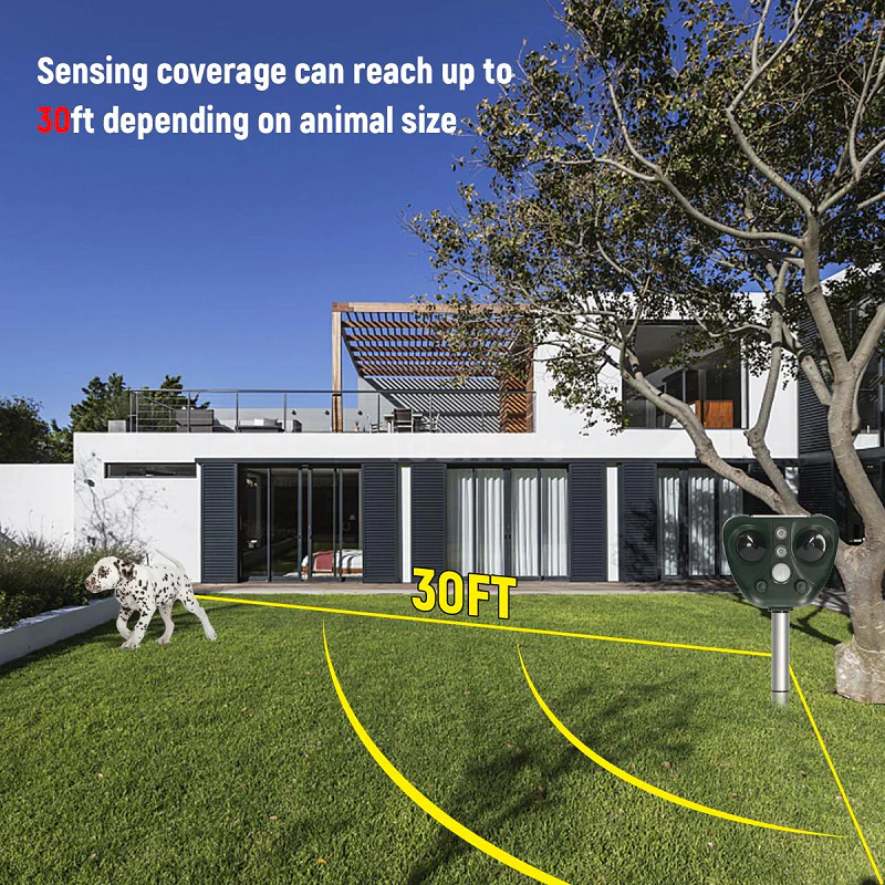 Zonne-energie Ultrasone Afweersysteem | IP44 Waterdicht | 5 Standen | Groen | Bereik tot 9m | Voor Tuin & Boerderij | LED-indicatoren - Image 3