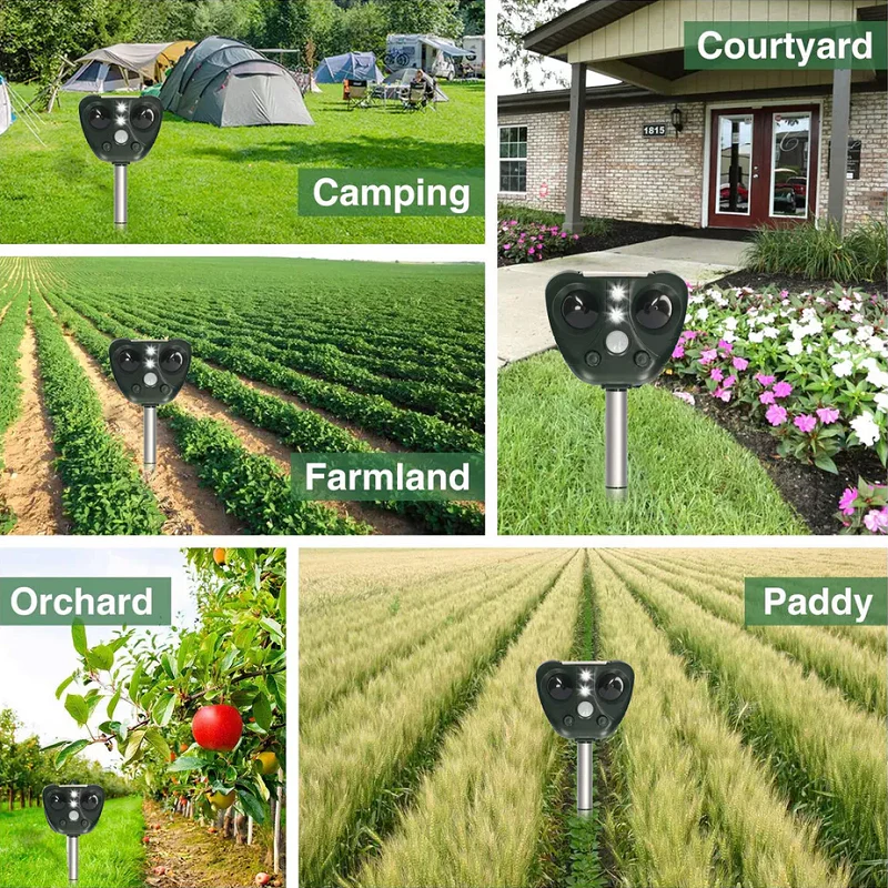 Zonne-energie Ultrasone Afweersysteem | IP44 Waterdicht | 5 Standen | Groen | Bereik tot 9m | Voor Tuin & Boerderij | LED-indicatoren - Image 7