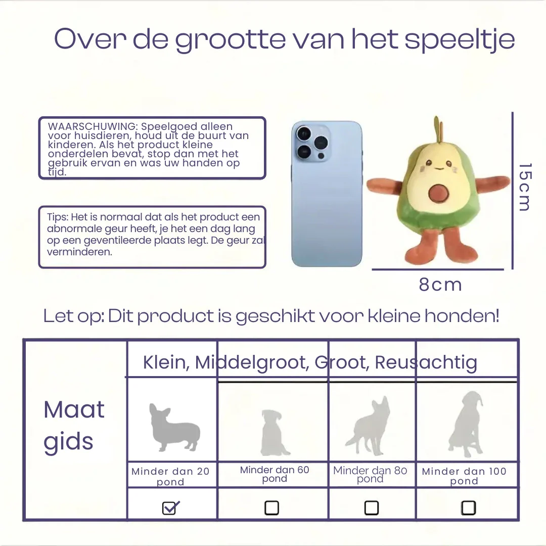 Avocadovormig Pluche Speelgoed | Duurzaam Kauwmateriaal | Interactief Spel met Piepgeluid voor Huisdieren - Image 11