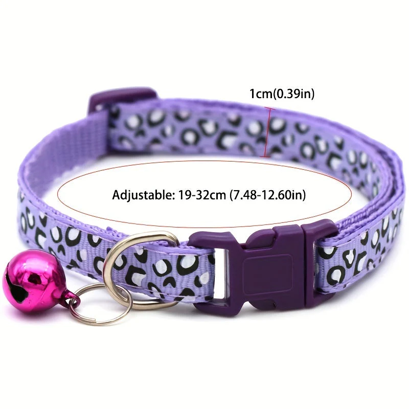 Set van 6 kattenhalsbanden met leopardprint | Verstelbaar nylon | Met veiligheidssluiting en bel | Geschikt voor alle kattenmaten - Image 6
