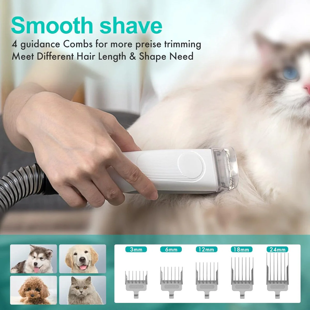 ShedVac Pro Verzorgingskit | Draadloze Trimmer en Zuigfunctie | Voor Honden, Katten en Andere Huisdieren | Wit | Comfortabele Borstels - Image 4