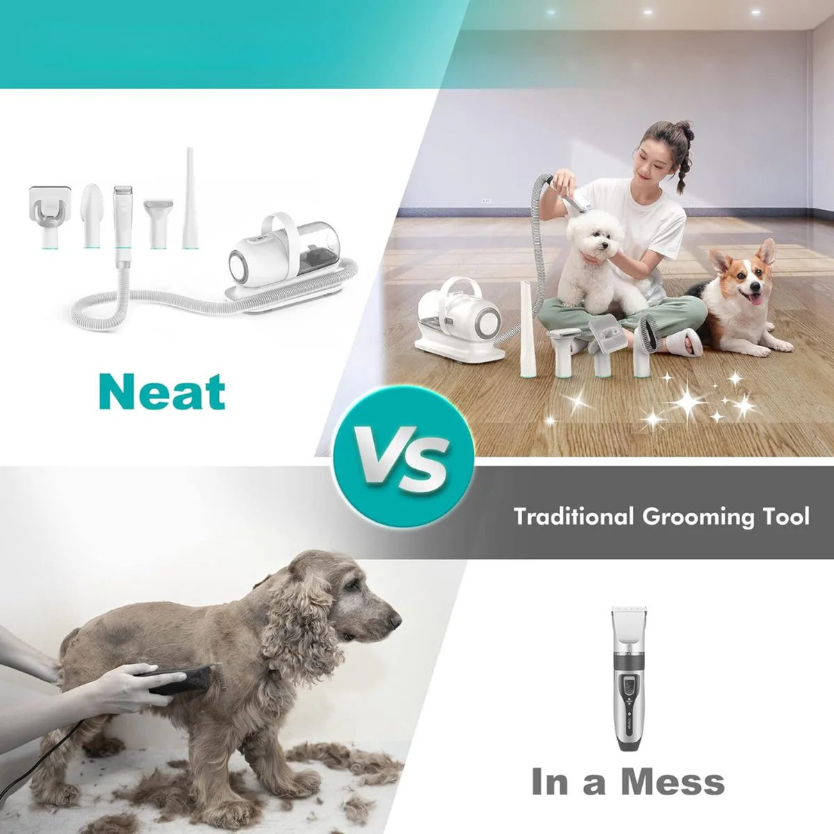 ShedVac Pro Verzorgingskit | Draadloze Trimmer en Zuigfunctie | Voor Honden, Katten en Andere Huisdieren | Wit | Comfortabele Borstels - Image 6