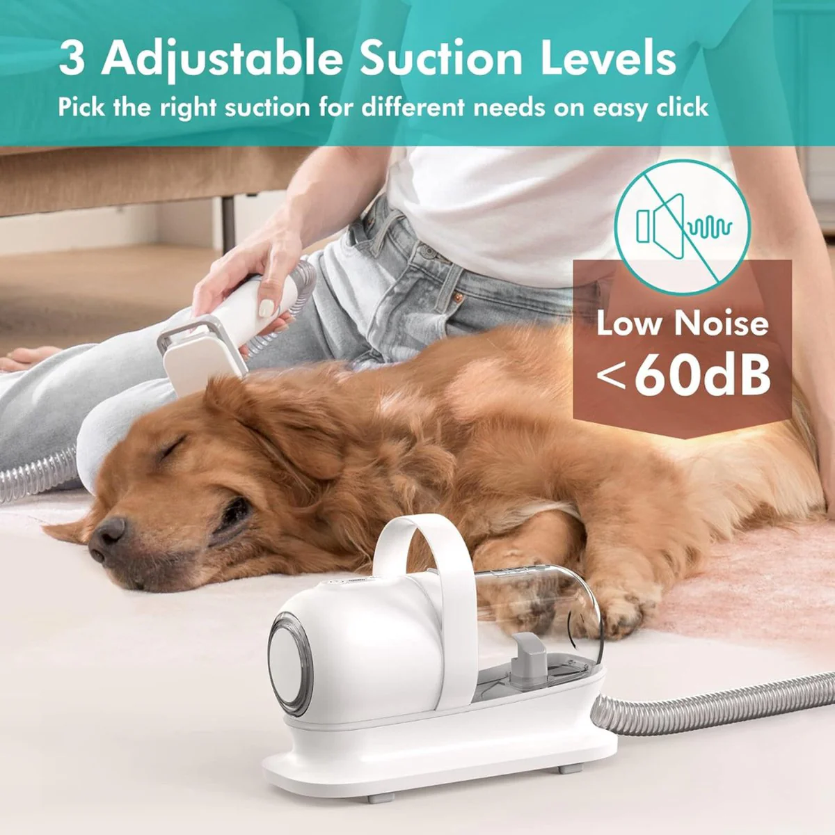 ShedVac Pro Verzorgingskit | Draadloze Trimmer en Zuigfunctie | Voor Honden, Katten en Andere Huisdieren | Wit | Comfortabele Borstels - Image 8
