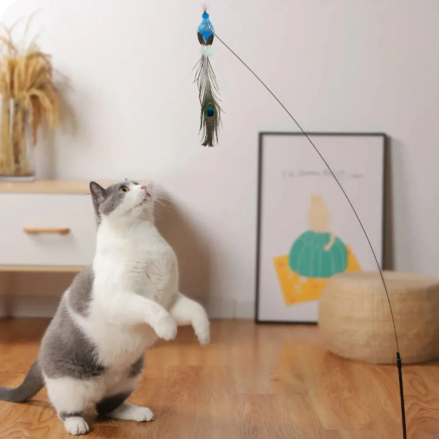 Kattenspeelgoed | Interactieve Pauwenpluim Met Bel | Kunststof Verenstok | Kattenstok | Speeltjes Voor Kittens En Katten | Huisdierbenodigdheden | Veilig En Duurzaam | Simulatie Vogelmotief | Indoor Plezier - Image 2