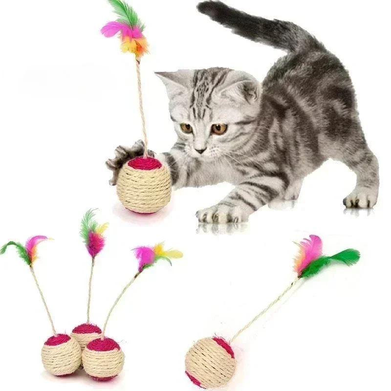 Interactieve Sisal Trainingsbal voor Katten met Veer | Duurzaam Speel- en Krabaccessoire voor Nagelverzorging | Compact en Natuurlijk