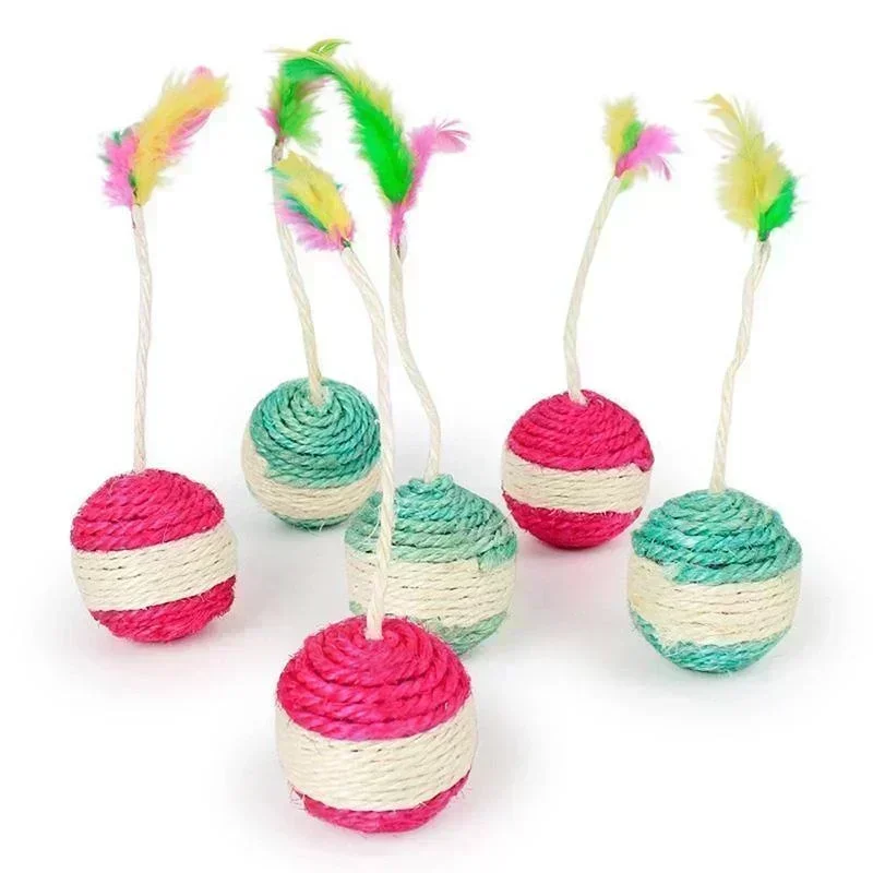 Interactieve Sisal Trainingsbal voor Katten met Veer | Duurzaam Speel- en Krabaccessoire voor Nagelverzorging | Compact en Natuurlijk - Image 3