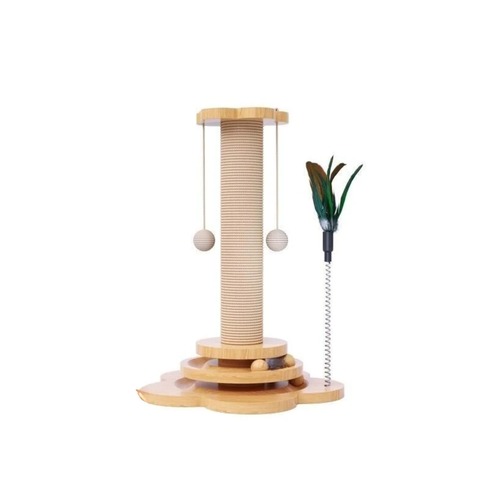 SisalSpin | Duurzame Houten Kattenkrabpaal met Sisal | Ingebouwde Draaitafel met Speelelementen | 2 Maten Beschikbaar