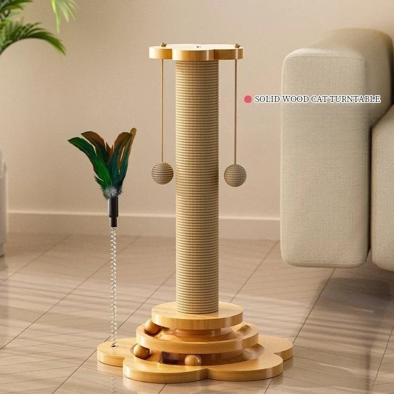 SisalSpin | Duurzame Houten Kattenkrabpaal met Sisal | Ingebouwde Draaitafel met Speelelementen | 2 Maten Beschikbaar - Image 2