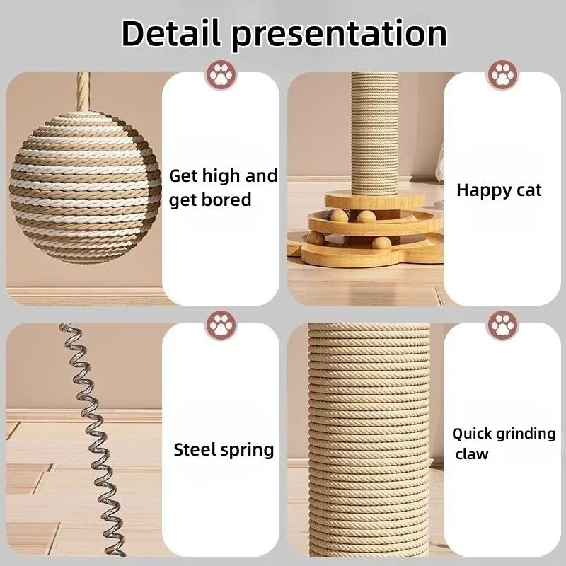 SisalSpin | Duurzame Houten Kattenkrabpaal met Sisal | Ingebouwde Draaitafel met Speelelementen | 2 Maten Beschikbaar - Image 6