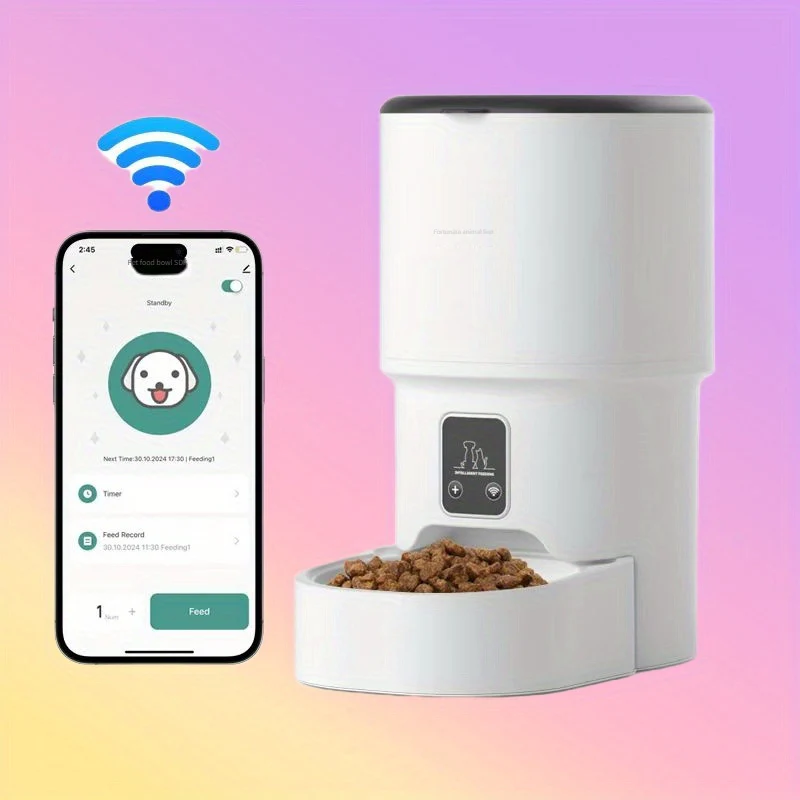 Automatische Voerautomaat Huisdieren | WiFi & App Bediening | 4L Capaciteit | Vochtbestendig ABS | Geschikt Voor Katten en Honden | Gemakkelijk Schoon Te Maken | USB-Aansluiting | Dierenverzorging Station