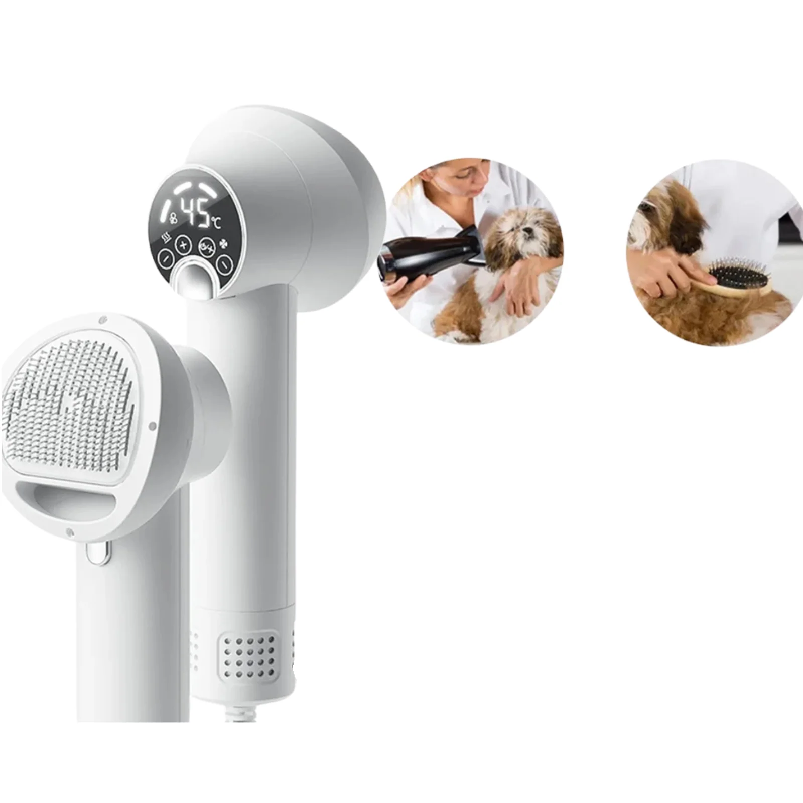 SmartPet 2-in-1 Verzorgingstool voor Huisdieren | Blaast en Kamt | LED-Display | 40.000 RPM Motor | Wit en Paars