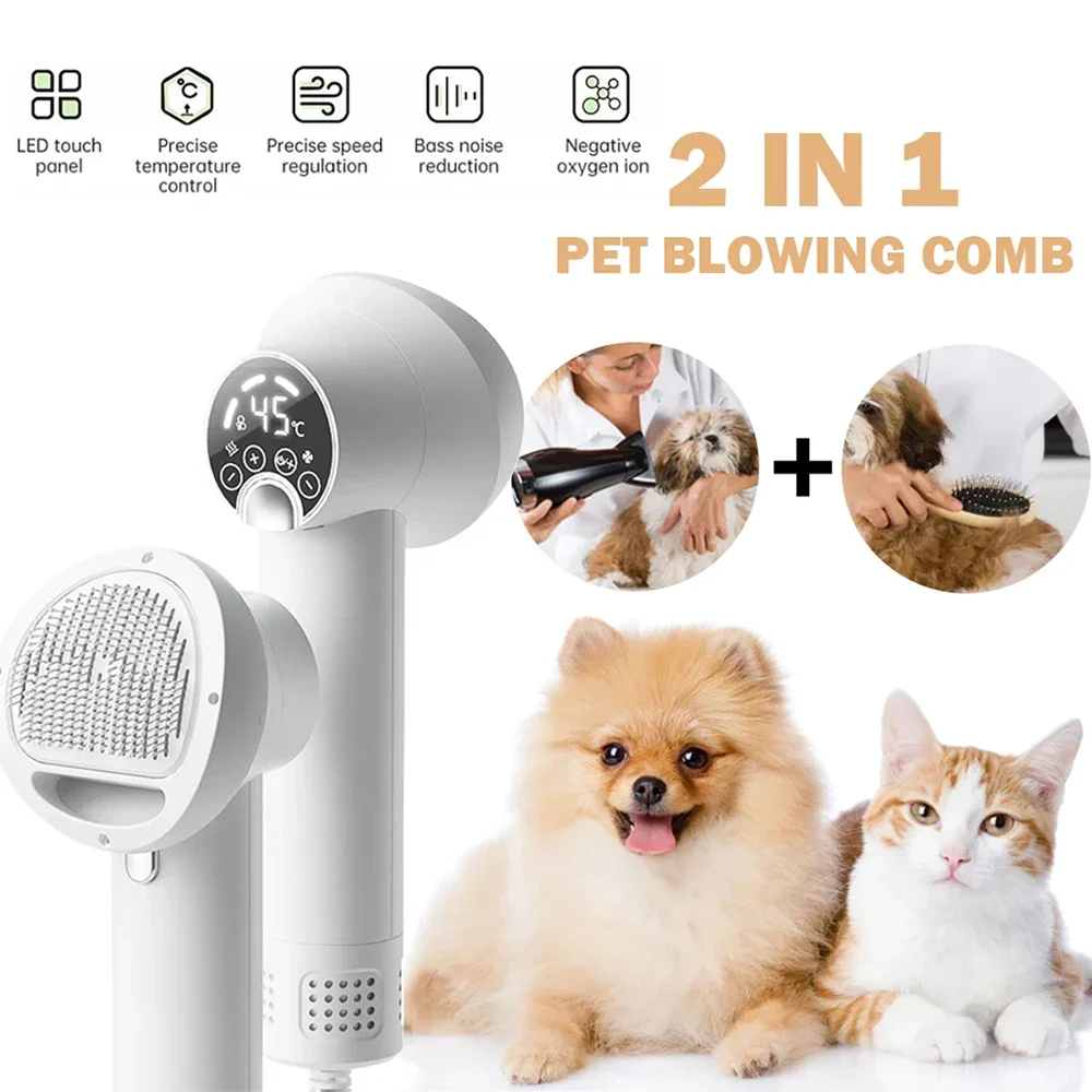 SmartPet 2-in-1 Verzorgingstool voor Huisdieren | Blaast en Kamt | LED-Display | 40.000 RPM Motor | Wit en Paars - Image 2