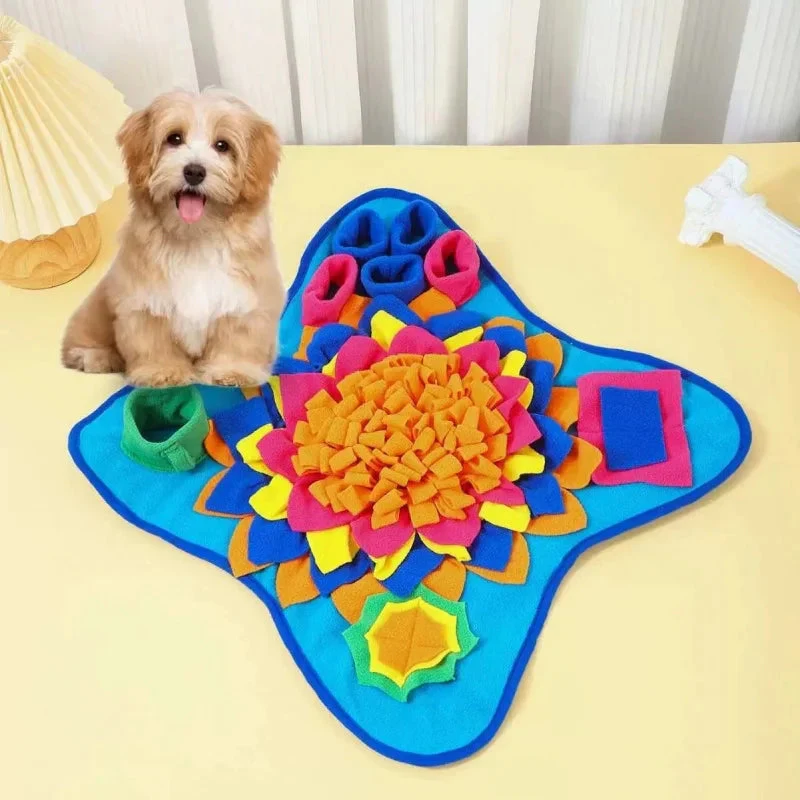 SnoutHunt snuffelmat voor honden | Stimuleert natuurlijk zoekgedrag | Anti-slip fleece voer- en speelmat voor mentale uitdaging | Geschikt voor kleine en grote honden | Machinewasbaar | Grijs-Blauw