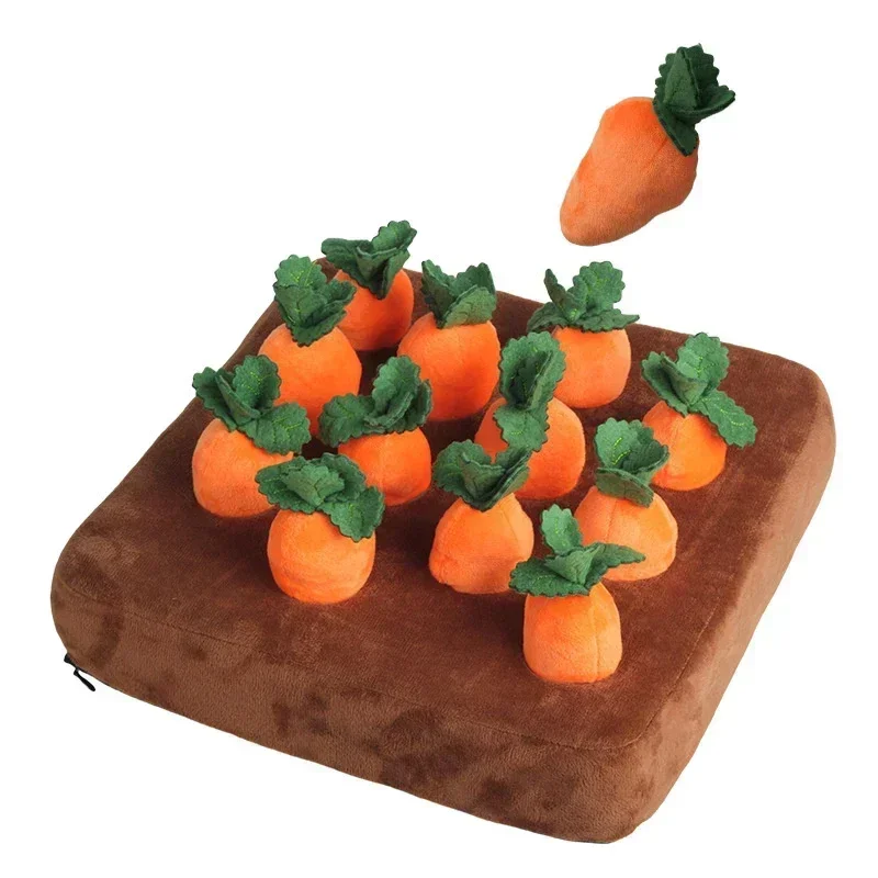 Interactieve Snuffelmat voor Honden met Pluche Groente | Stimuleert Zoeken en Graven | Ideaal voor Snacks Verbergen | 36,5 x 7,5 cm