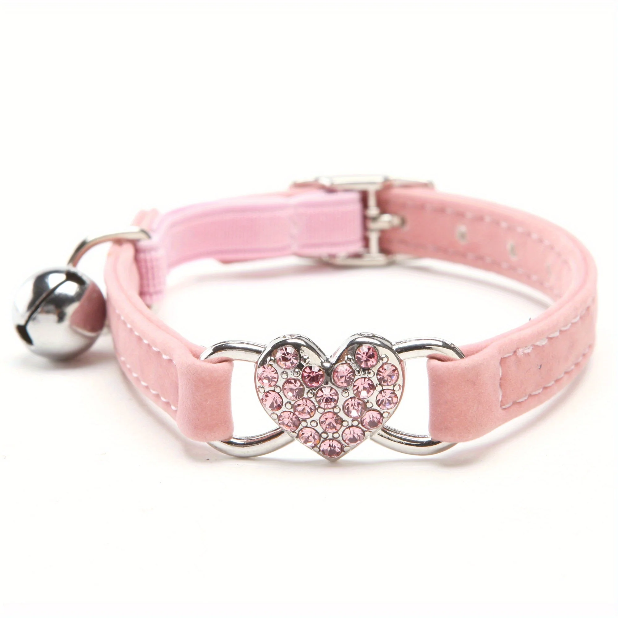 Sparkling Heart kattenhalsband | Zacht kunstleer | Verstelbaar | Glinsterend hartje en bel | Comfortabel accessoire voor katten van alle leeftijden - Image 5