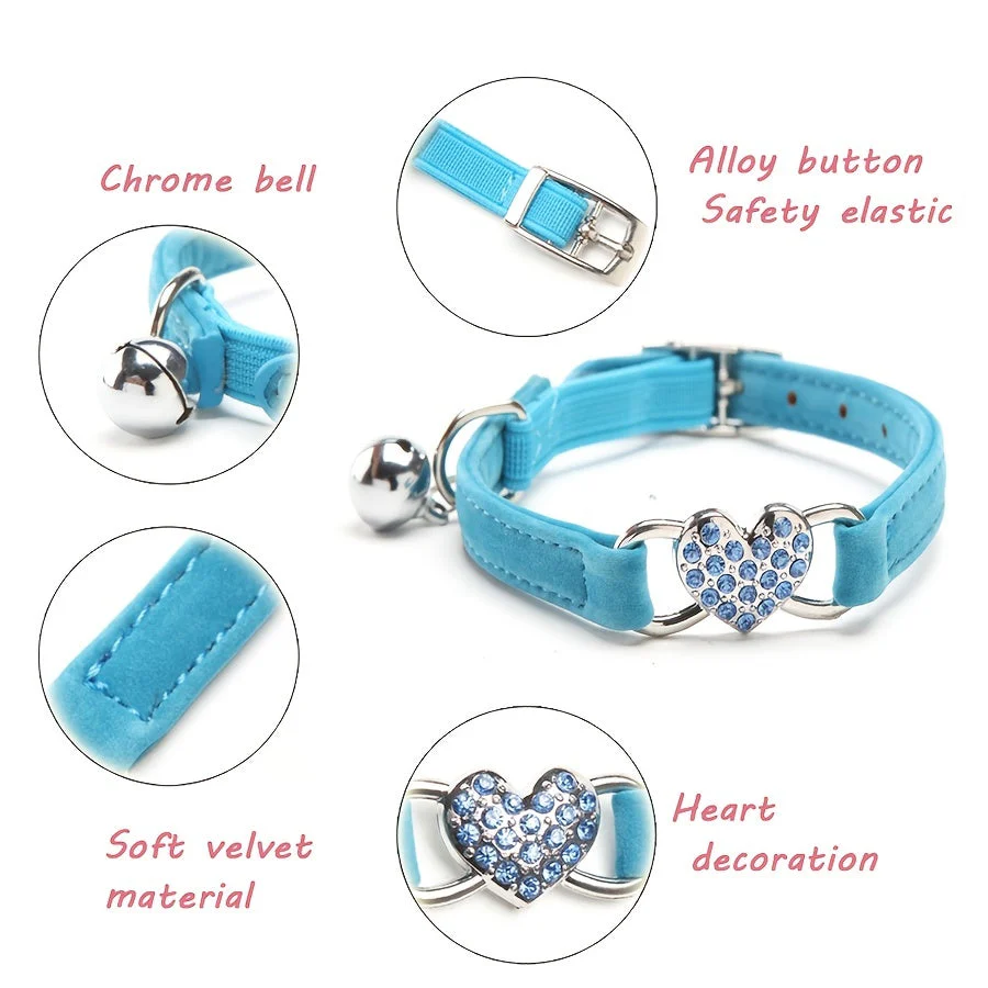 Sparkling Heart kattenhalsband | Zacht kunstleer | Verstelbaar | Glinsterend hartje en bel | Comfortabel accessoire voor katten van alle leeftijden - Image 6
