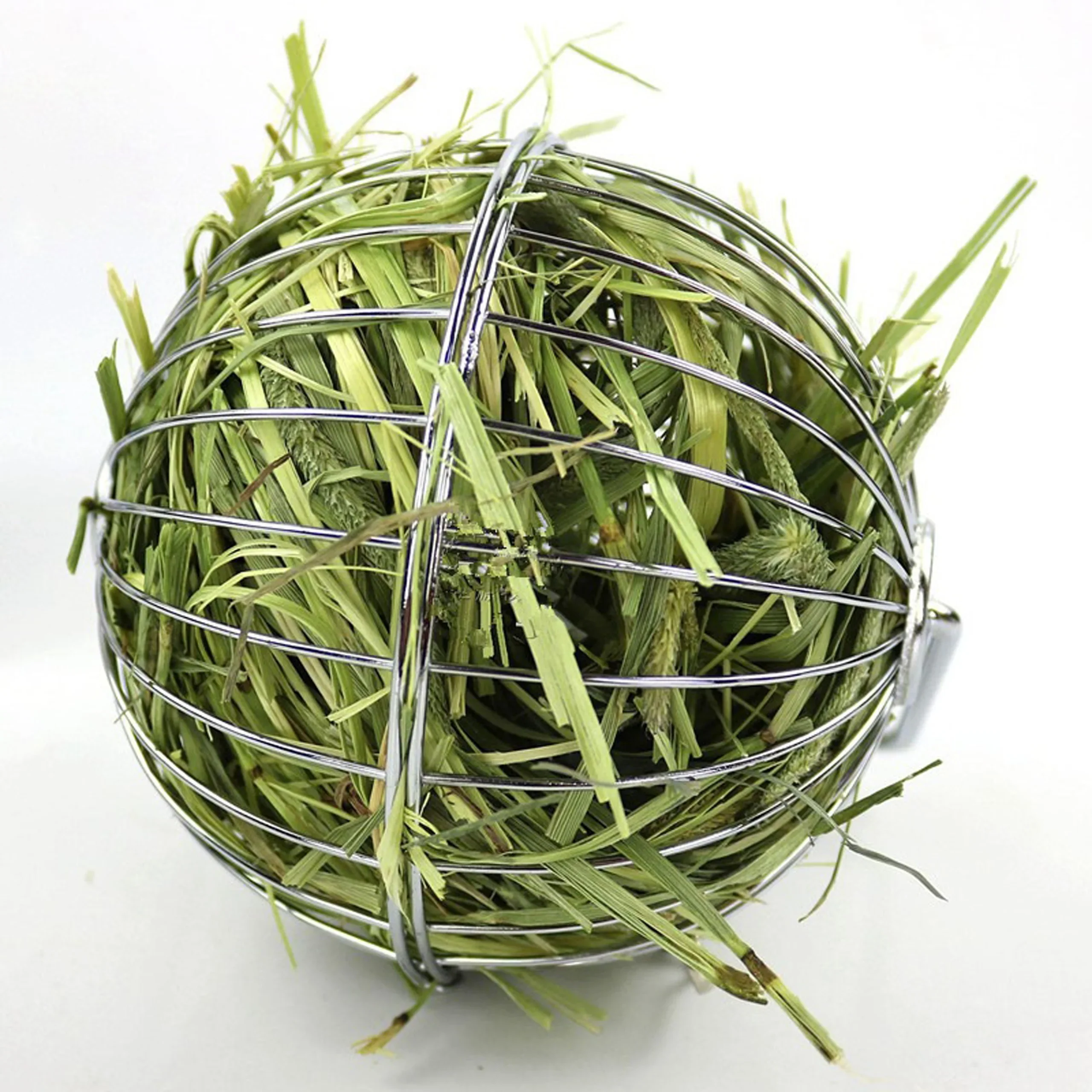 Roestvrij Staal & Plastic Voer Dispenser Bal | Speelgoed voor Konijnen & Cavia's | Zilver | Ronde Hooi Bal met Ophanghaak | Stressverlichting Dieren | Kleine Dierkooien | 1 Stuk - Image 3