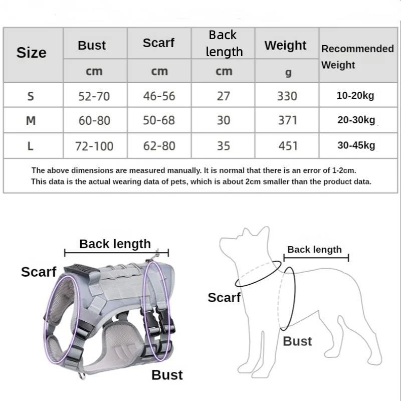 Tactisch hondenharnas voor grote honden | Verstelbaar en stevig | Oxford stof | Ademend en comfortabel | Geschikt voor wandelen en training - Image 4