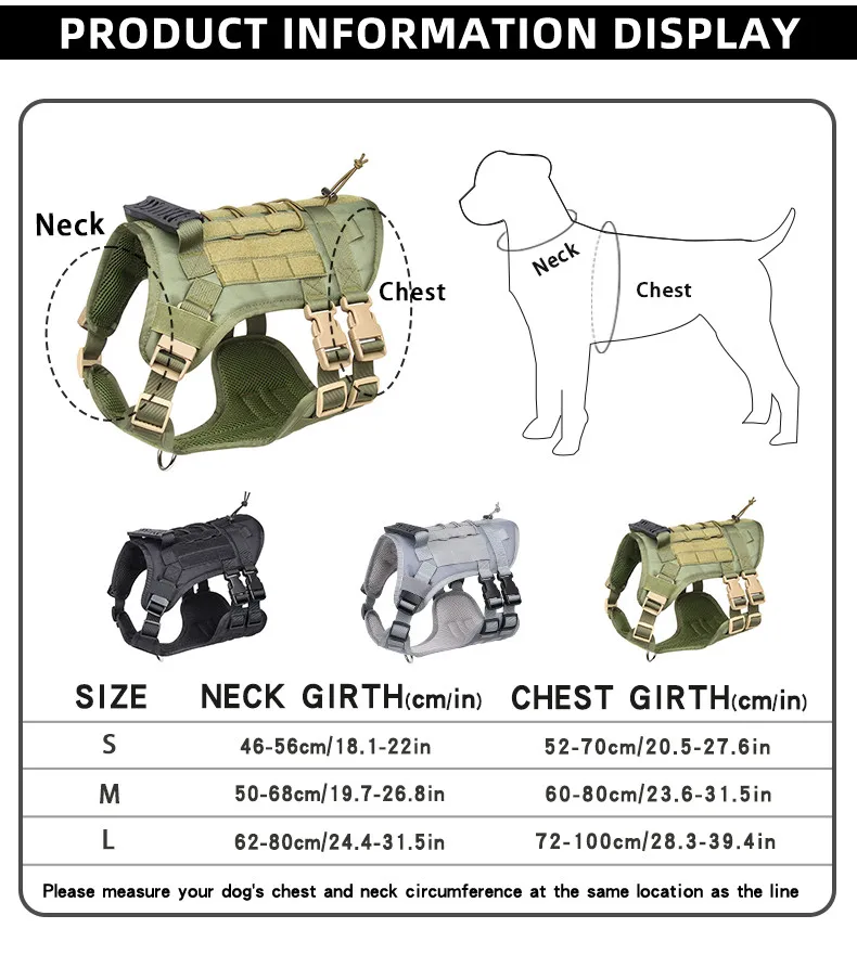 Tactisch Hondentuig voor Middelgrote en Grote Honden | Stevig Nylon | Verstelbaar, Ergonomisch en Comfortabel | Geschikt voor Outdoor, Wandelingen en Training - Image 6
