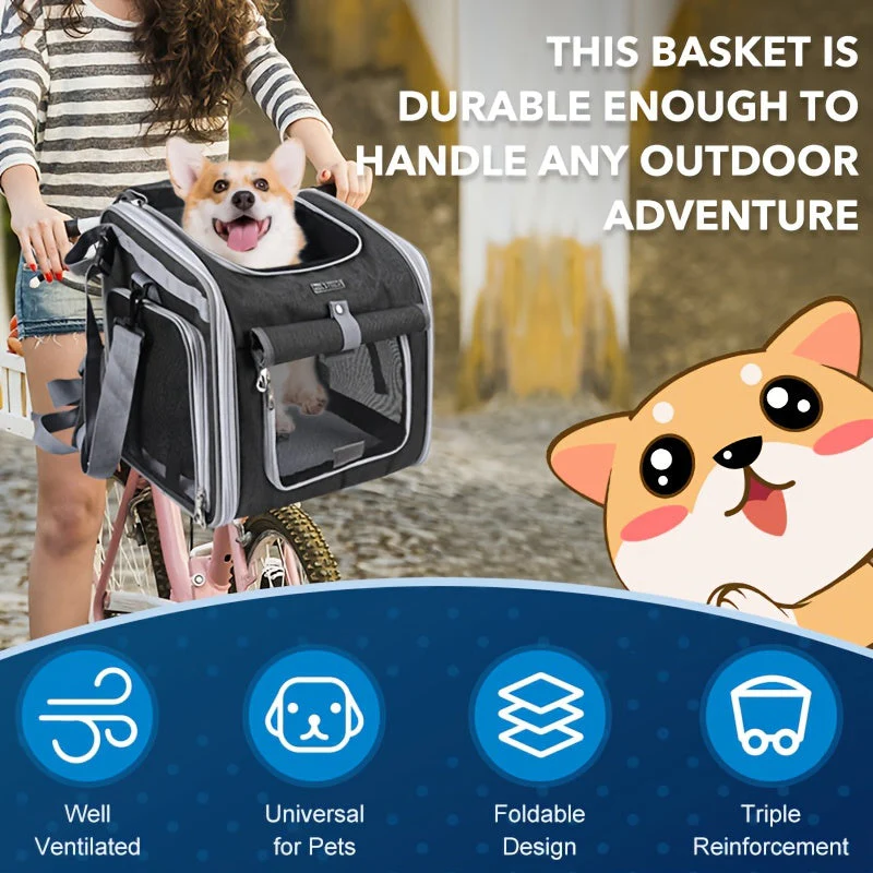 Uitbreidbare fietsmand voor huisdieren | Voor kleine honden en katten tot 8 kg | Ademend polyester | 4 mesh-vensters | Snel te bevestigen op fiets | Geschikt voor stuurpen vanaf 28 cm - Image 10