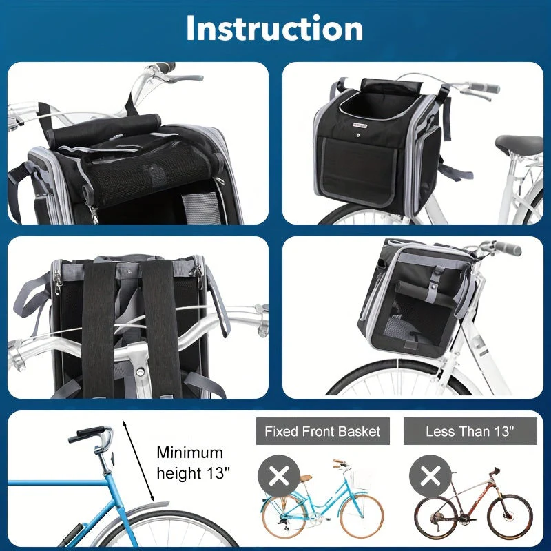 Uitbreidbare fietsmand voor huisdieren | Voor kleine honden en katten tot 8 kg | Ademend polyester | 4 mesh-vensters | Snel te bevestigen op fiets | Geschikt voor stuurpen vanaf 28 cm - Image 4