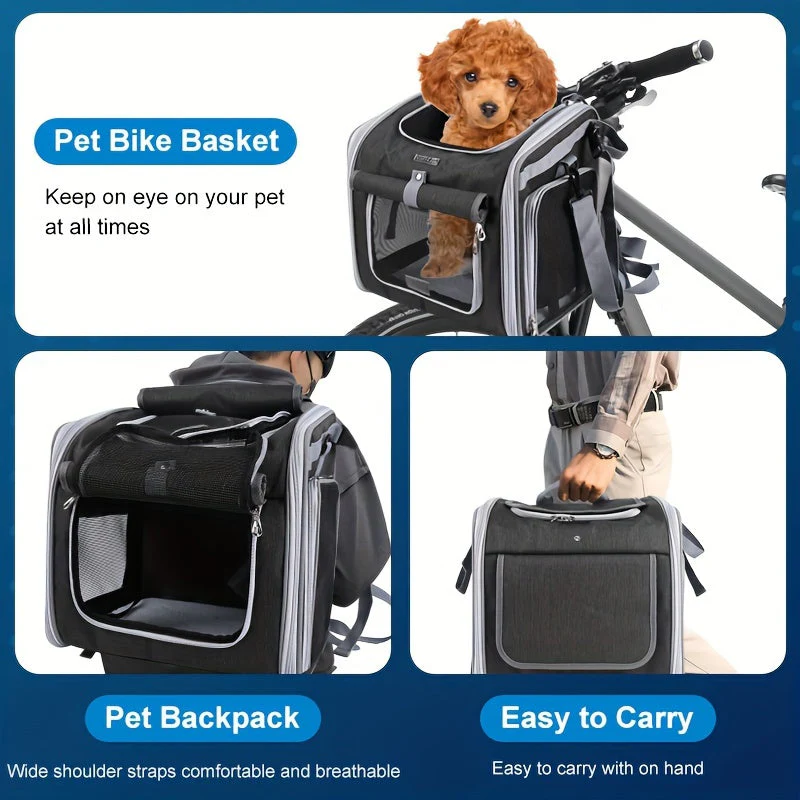 Uitbreidbare fietsmand voor huisdieren | Voor kleine honden en katten tot 8 kg | Ademend polyester | 4 mesh-vensters | Snel te bevestigen op fiets | Geschikt voor stuurpen vanaf 28 cm - Image 5