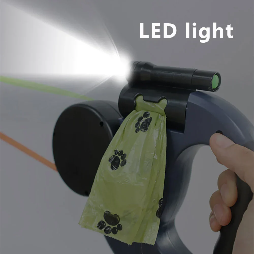 Uittrekbare Dubbele Lijn voor Kleine Huisdieren tot 8 kg | 3m Reflecterende Nylon Lijnen | 360° Draaibaar Anti-Klit Systeem | Ingebouwd LED-Licht & Onafhankelijk Remsysteem - Image 5