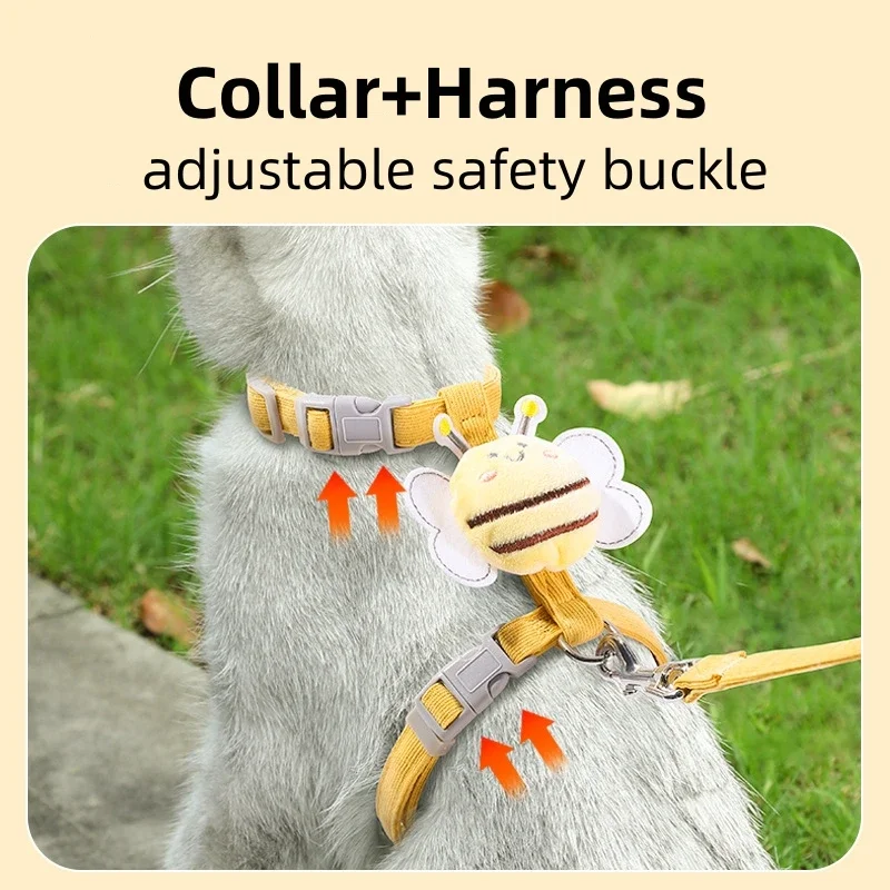 Verstelbaar Wandervest en Lijn voor Katten en Kleine Honden | Cartoon Bijenmotief | Zacht Polyester | Inclusief Bijpassende Riem - Image 3