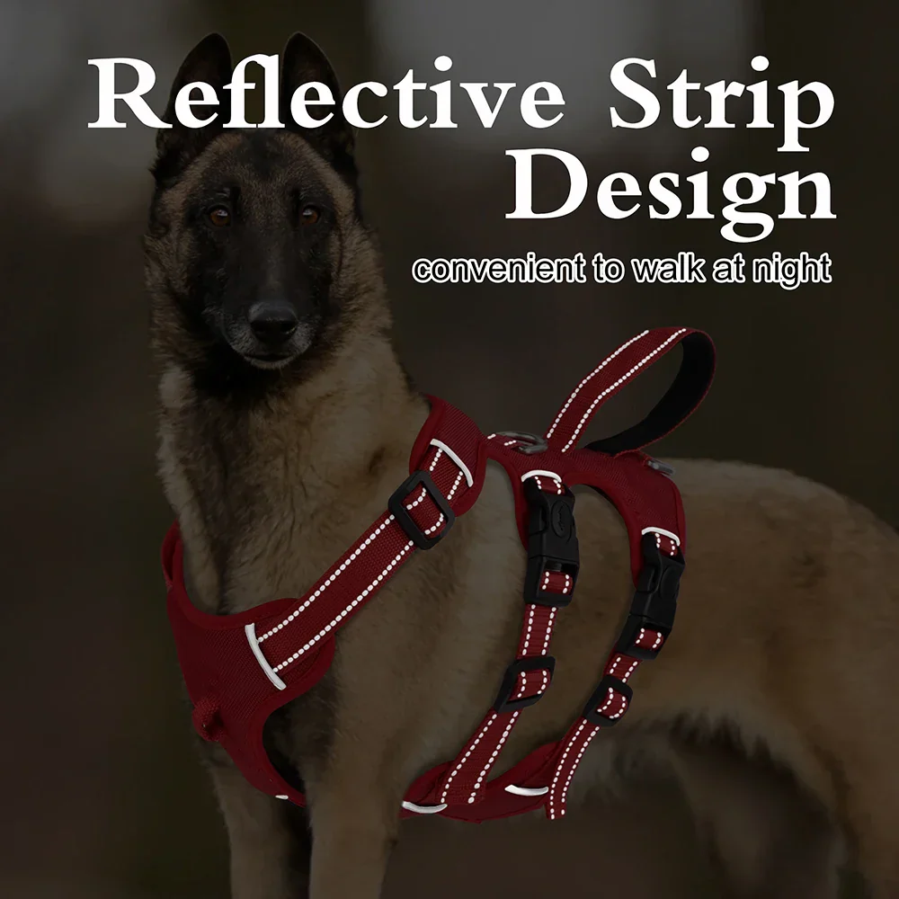 Extra Stevig Hondentuig met Zachte Vulling en Reflecterend Ontwerp | Beschikbaar in Rood en Khaki - Image 5