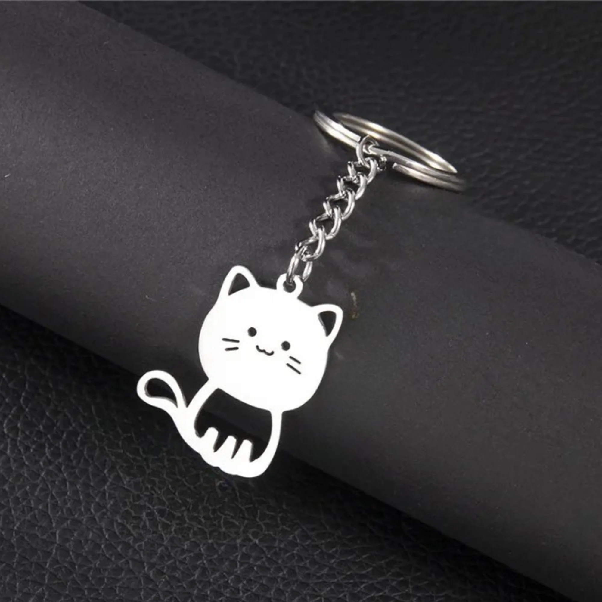 Dames Sleutelhanger | Schattige Kattenhanger voor Tas, Portemonnee of Autosleutels | RVS Zilver | Kitty Accessoire & Sieraad | Cadeau Idee