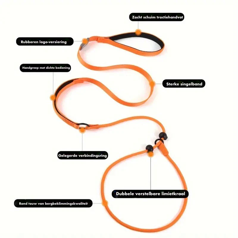 Reflecterende Gevlochten Nylon Looplijn | Glow-In-Dark Veiligheid | Comfortabele Zachte Grip | Ademend Duurzaam | Ideaal voor Nachtelijke Wandelingen en Training | 170cm - Oranje/Zwart/Groen - Image 2
