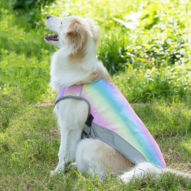 Verkoelend Hondenvest | Verstelbaar & Reflecterend | Hond Hittebescherming | Comfortabel Ademend Mesh | Harnasvriendelijk | Blauw & Regenboog | S-XXL