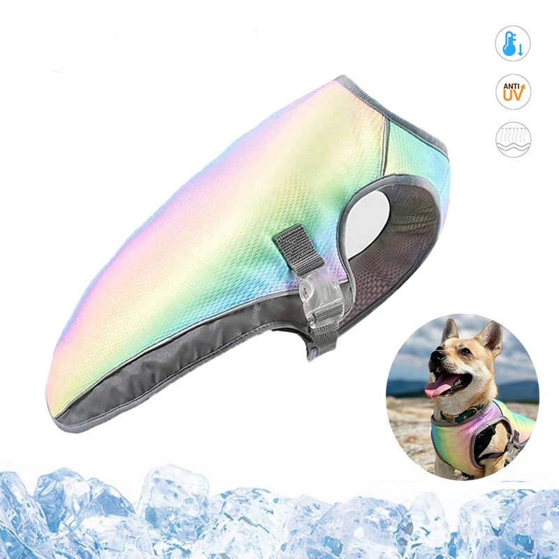 Verkoelend Hondenvest | Verstelbaar & Reflecterend | Hond Hittebescherming | Comfortabel Ademend Mesh | Harnasvriendelijk | Blauw & Regenboog | S-XXL - Image 3